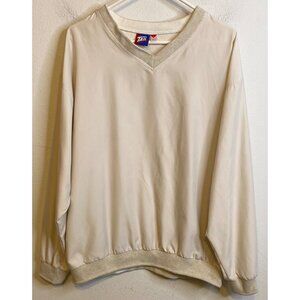 Vintage TAIL Golf Mens Large Windbreaker Pullover Ivory Side Pockets VNeck Shirt